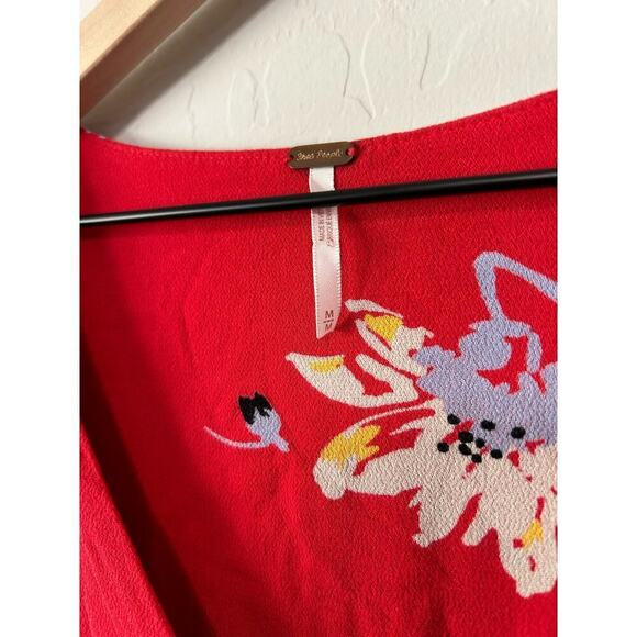 Free People Time On My Side Red Floral Mini Wrap Dress Size M Valentine’s Day - Picture 11 of 16